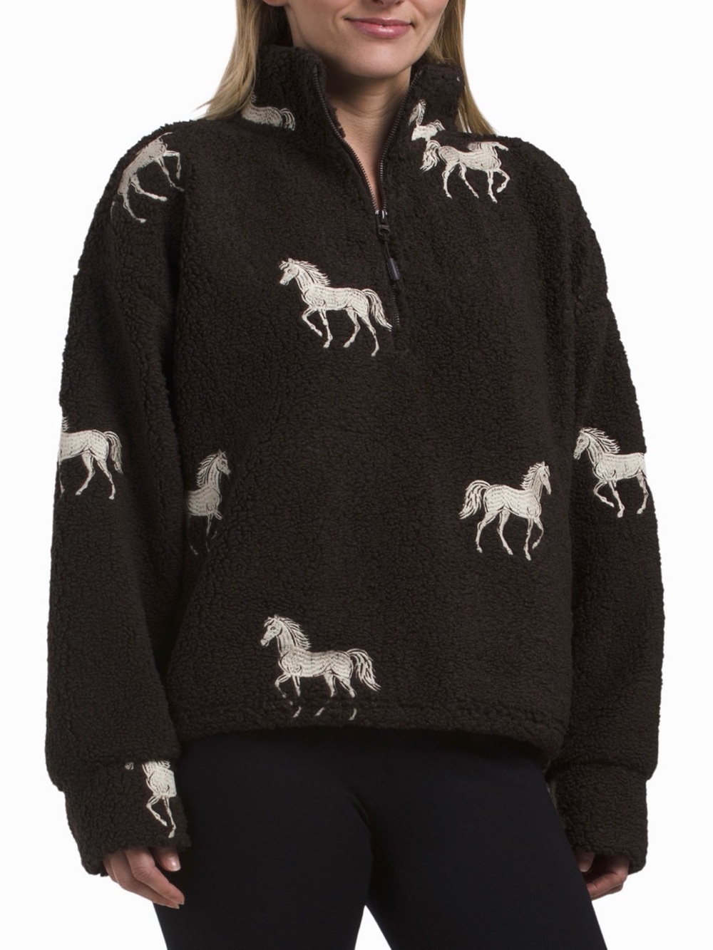 KYODAN Women's Sherpa Quarter-Zip Pullover with White Horse Embroidery